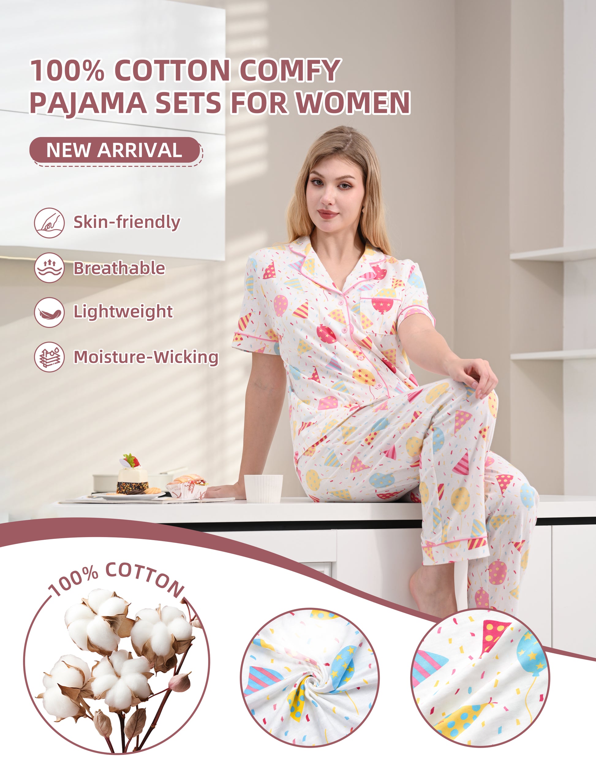 Close up of colorful party print 100 percent knit cotton fabric