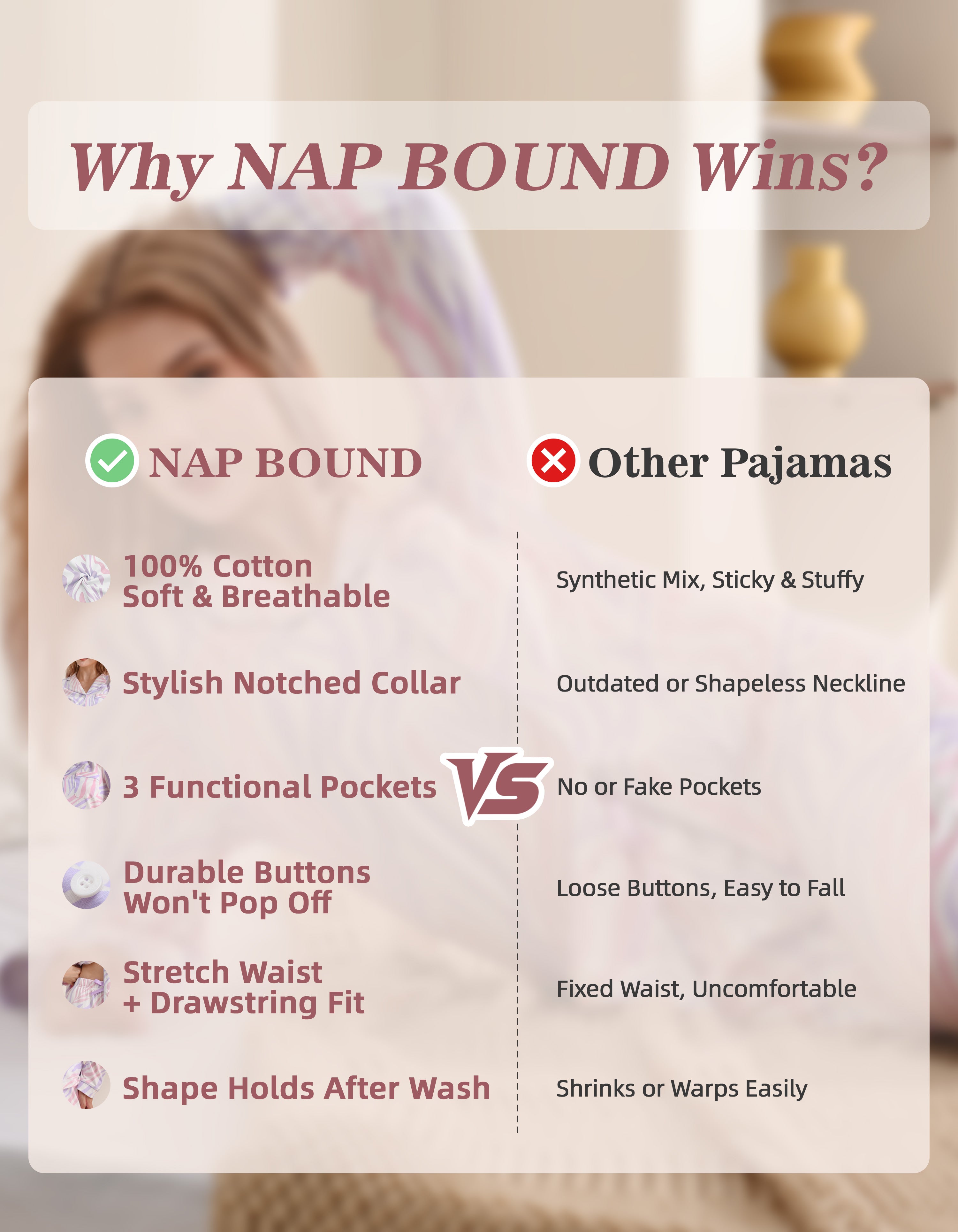 Design details of colorful zebra print pajamas including notched collar, chest pocket, buttons and drawstring waist