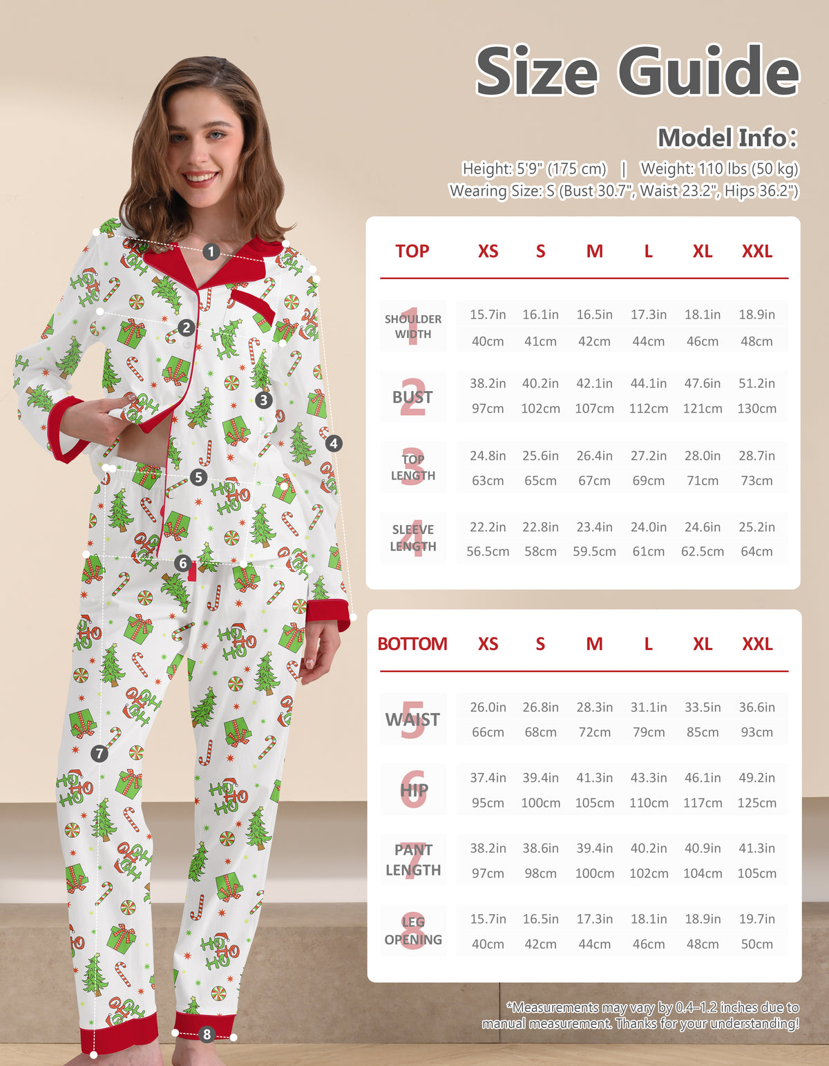 White & Red Christmas Icons Knit Cotton Pajama Set