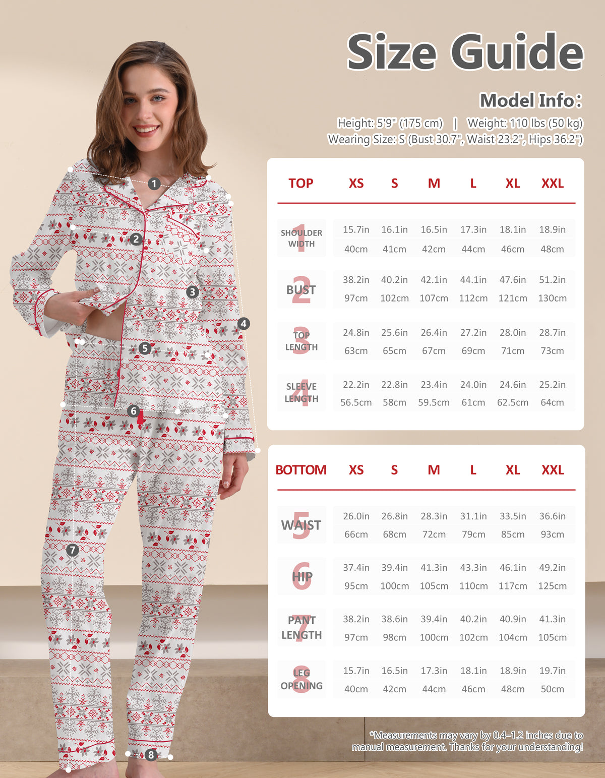 Red & Gray Nordic Print Knit Cotton Pajama Set