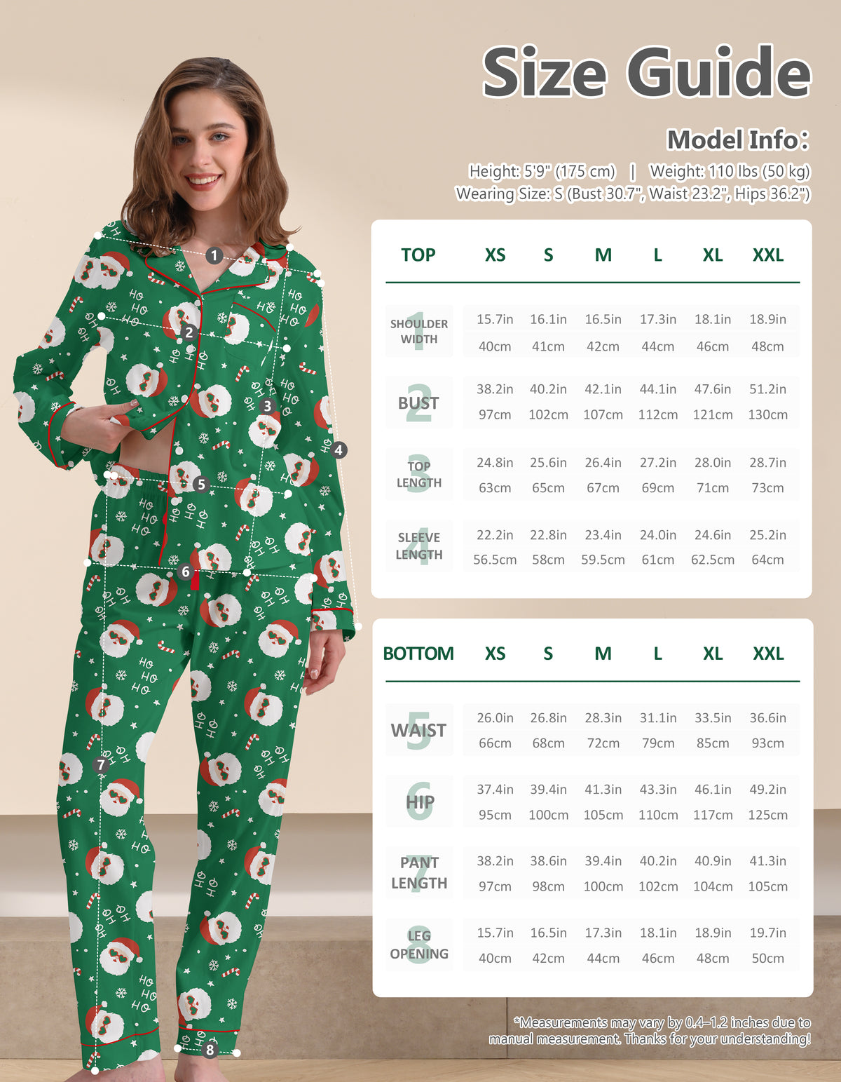 Green Santa Print Knit Cotton Pajama Set