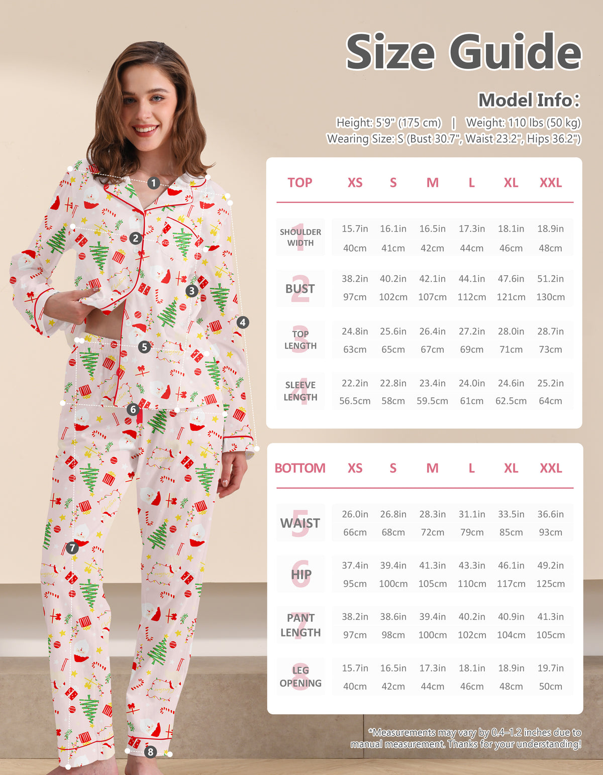 Light Pink Christmas Icons Knit Cotton Pajama Set