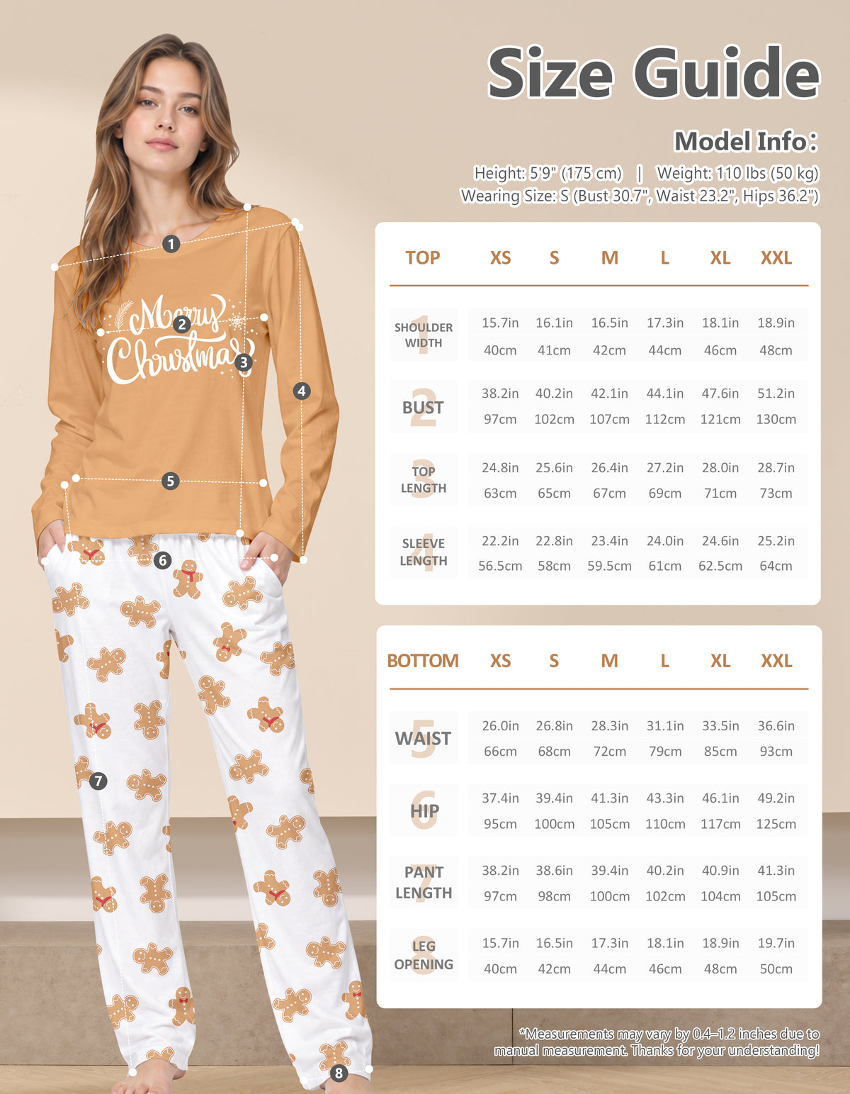 Mustard Gingerbread Print Knit Cotton Pajama Set