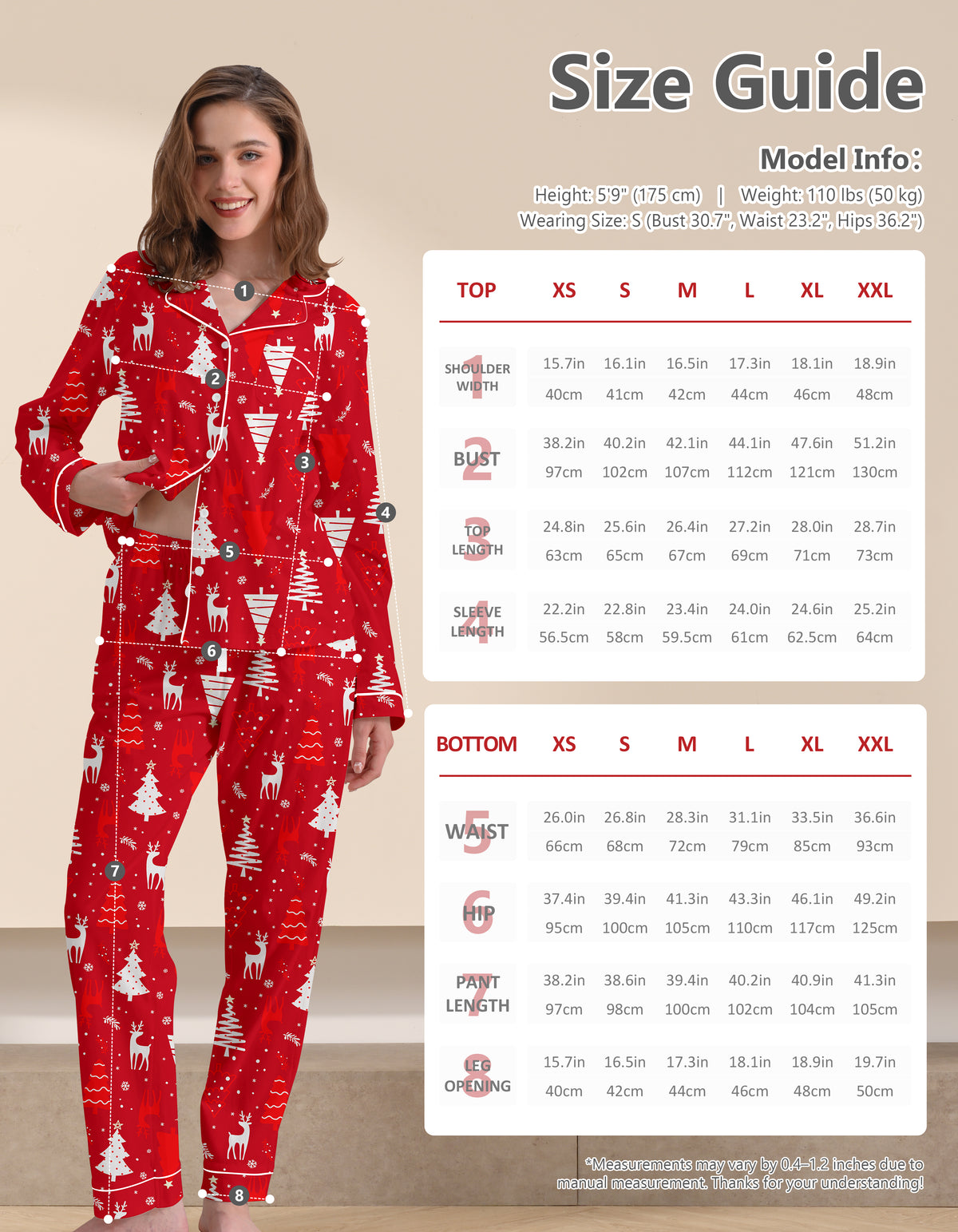 Red Reindeer & Tree Knit Cotton Pajama Set
