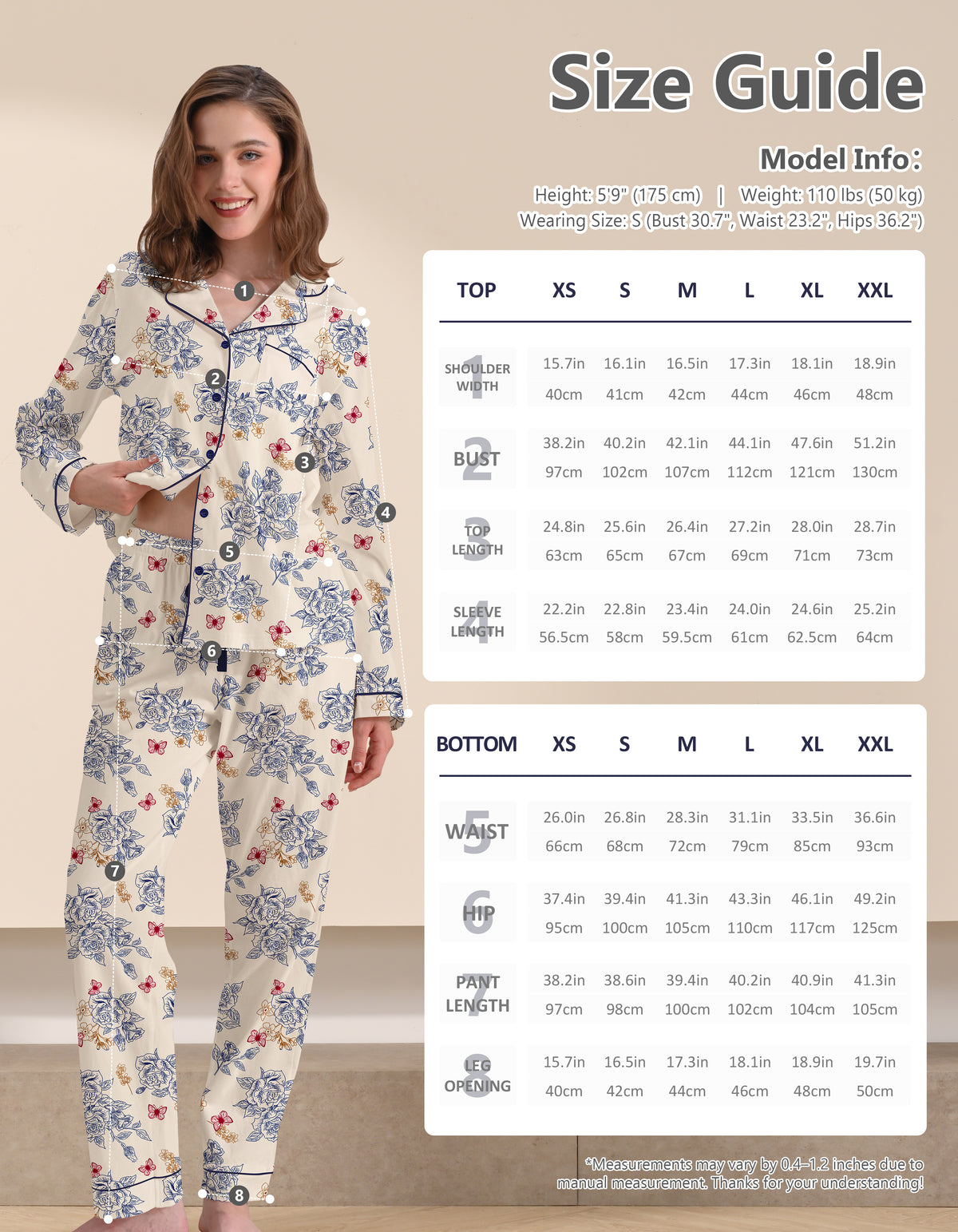 Rose Line Art Knit Cotton Pajama Set