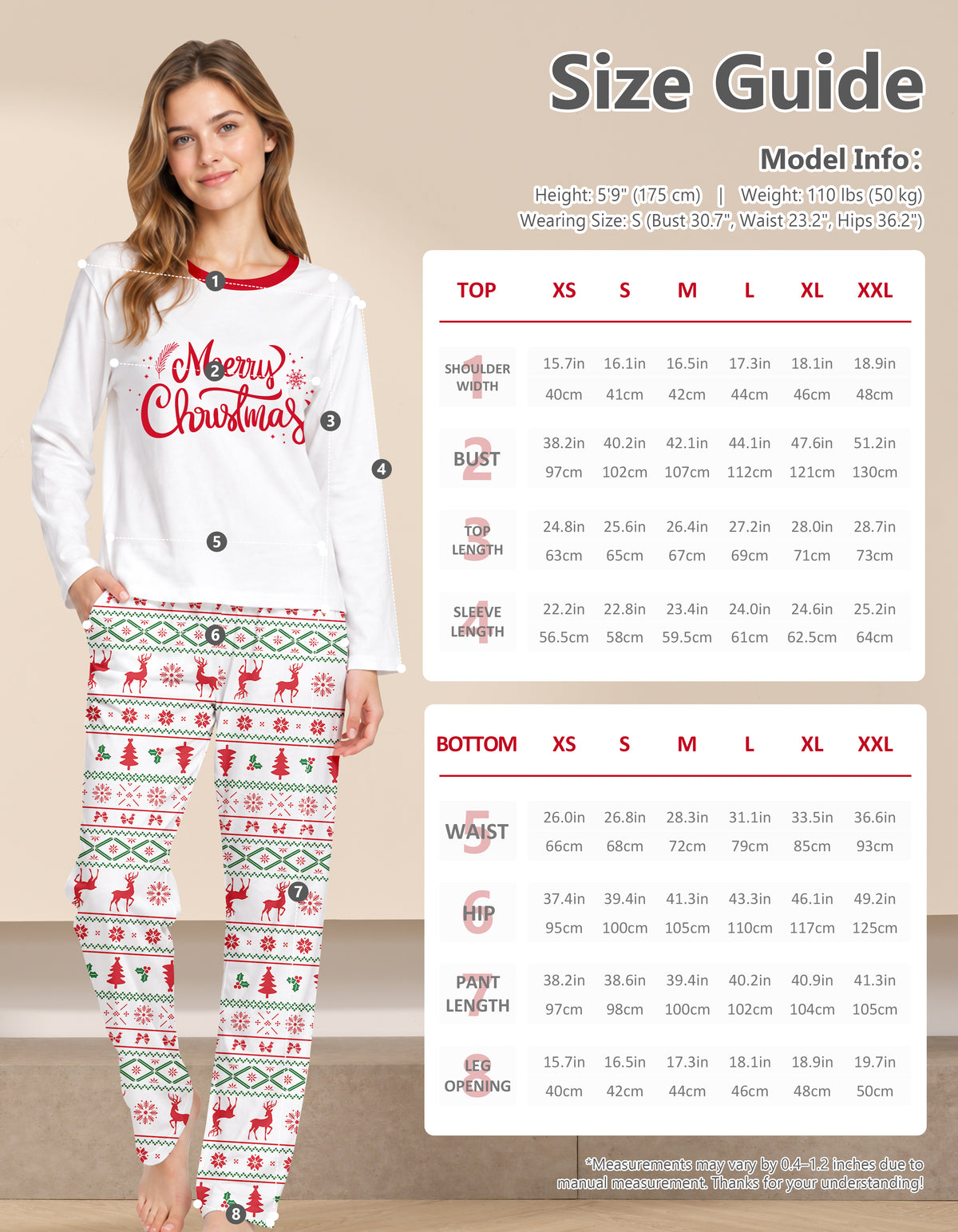 White Nordic Christmas Print Knit Cotton Pajama Set