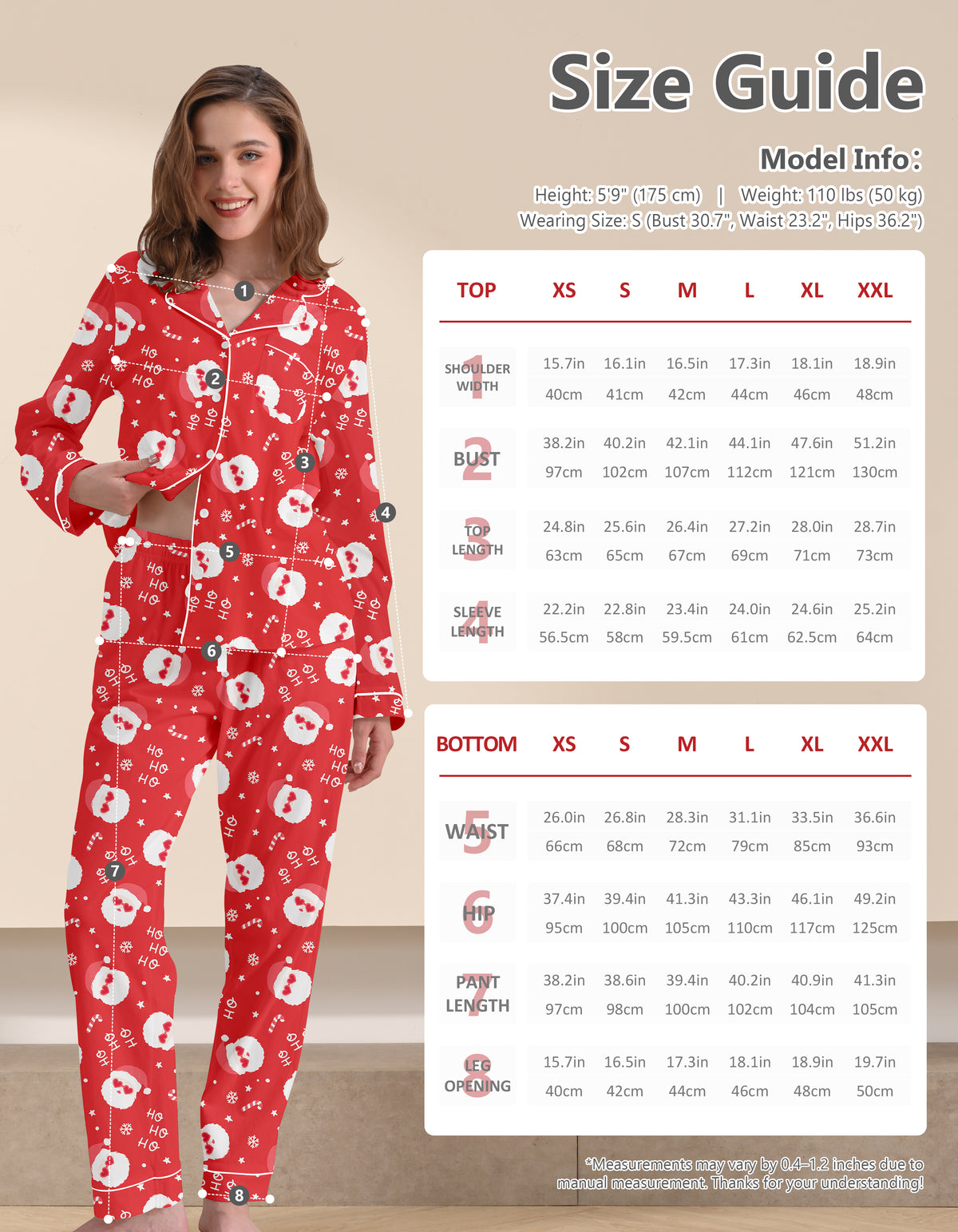 Red Santa Print Knit Cotton Pajama Set