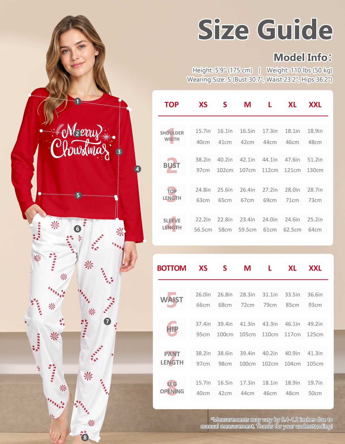 Red Candy Cane Print Knit Cotton Pajama Set