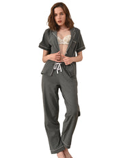 Dark gray knit cotton women’s pajama set front view on white background
