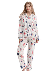 Flag print women’s knit cotton pajama set front view on white background