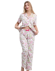 Women’s floral print cotton pajama set short sleeve front view