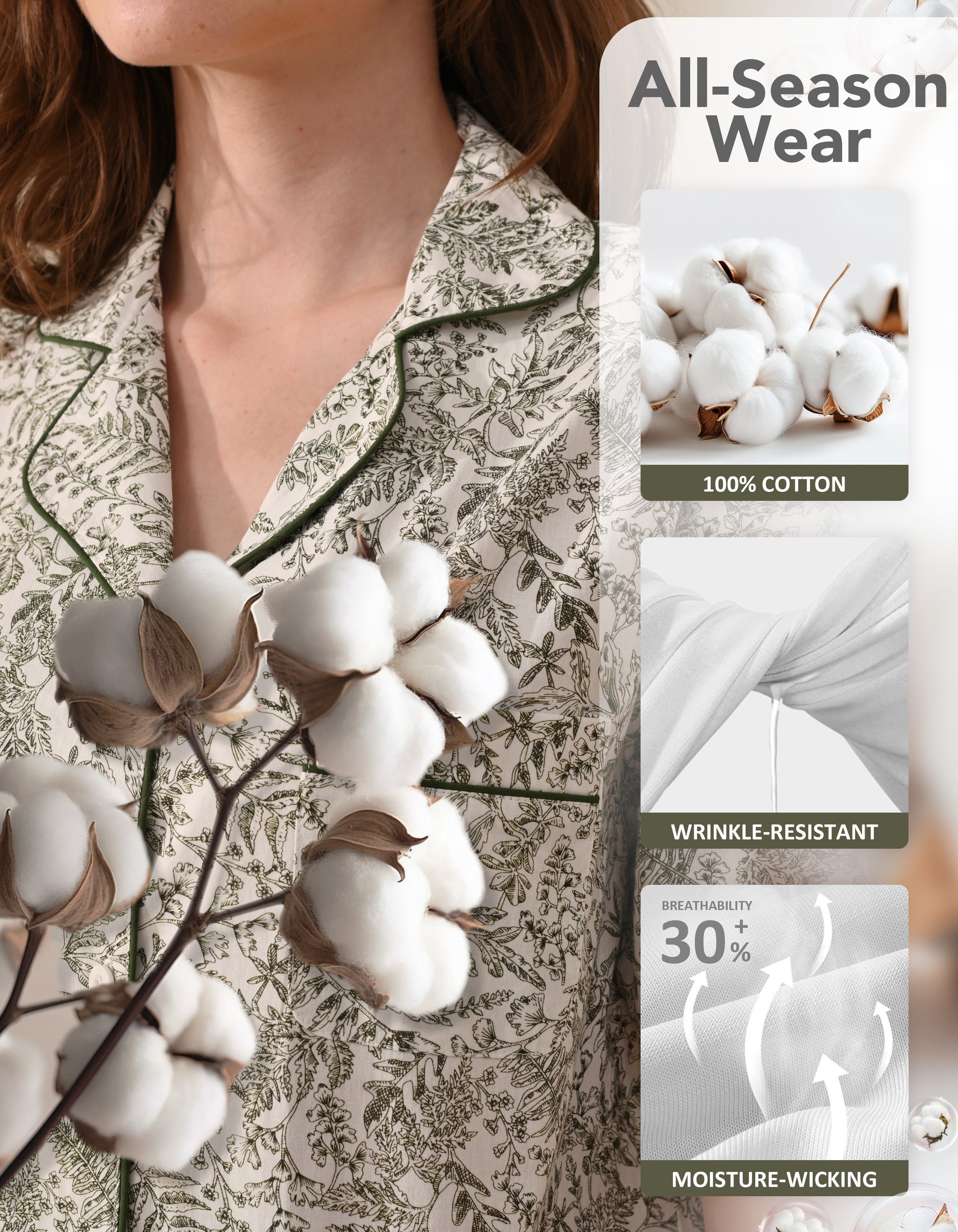 green botanical woven cotton breathable lightweight fabric