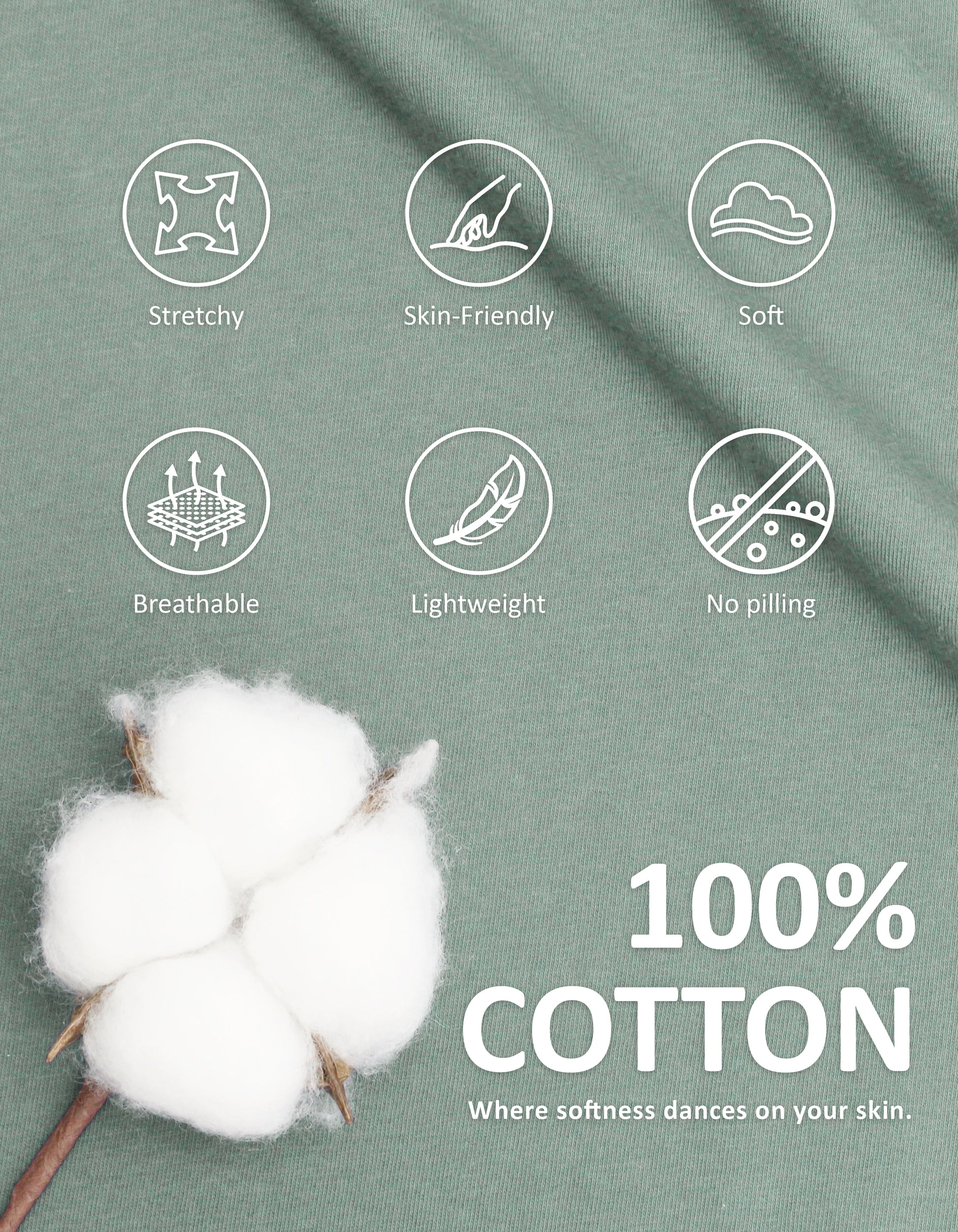 Close-up of green knit cotton pajama fabric showing softness and breathability