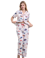 Women’s ocean print cotton pajama set short sleeve front view