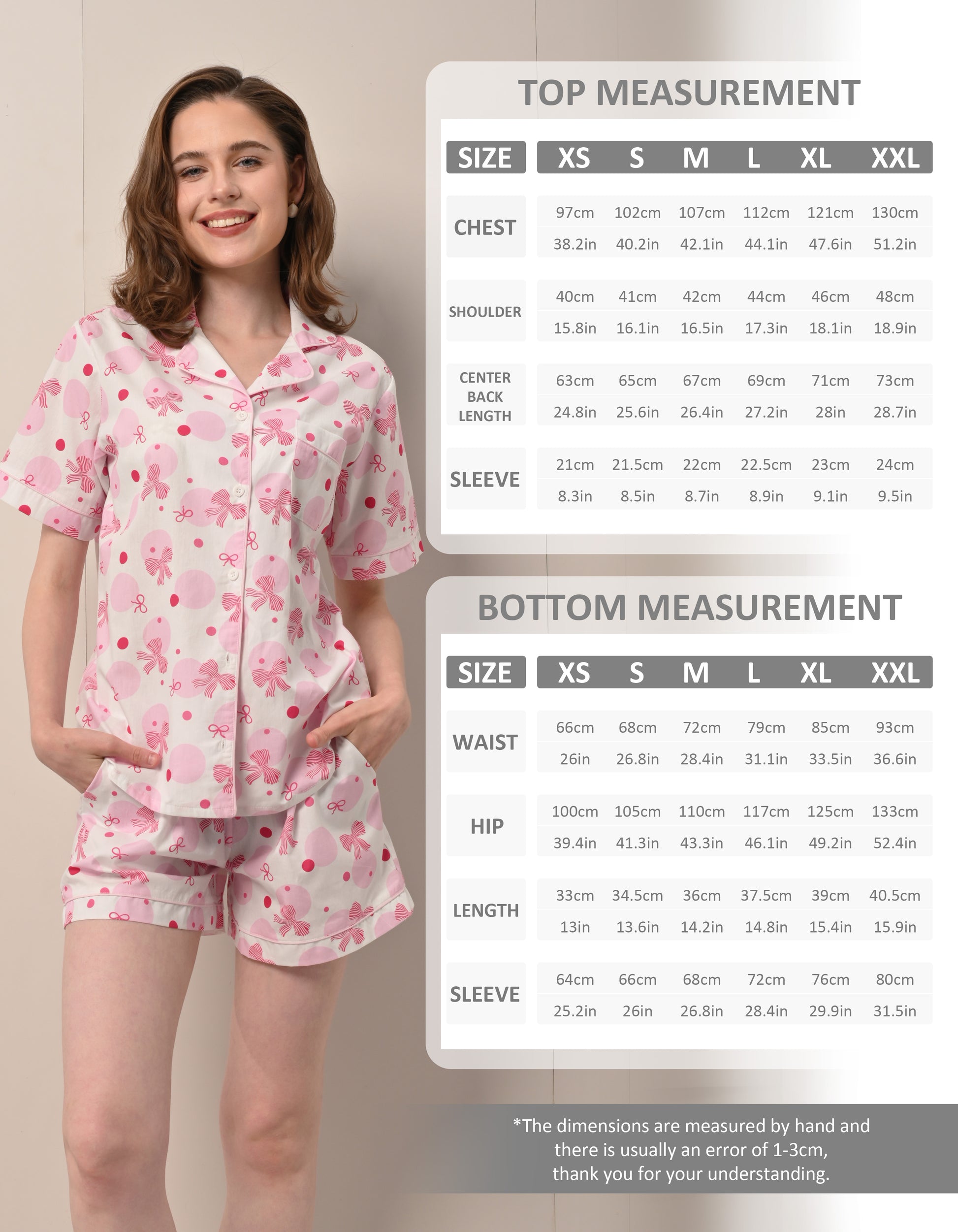 women pink polka dot bow pajama set size chart