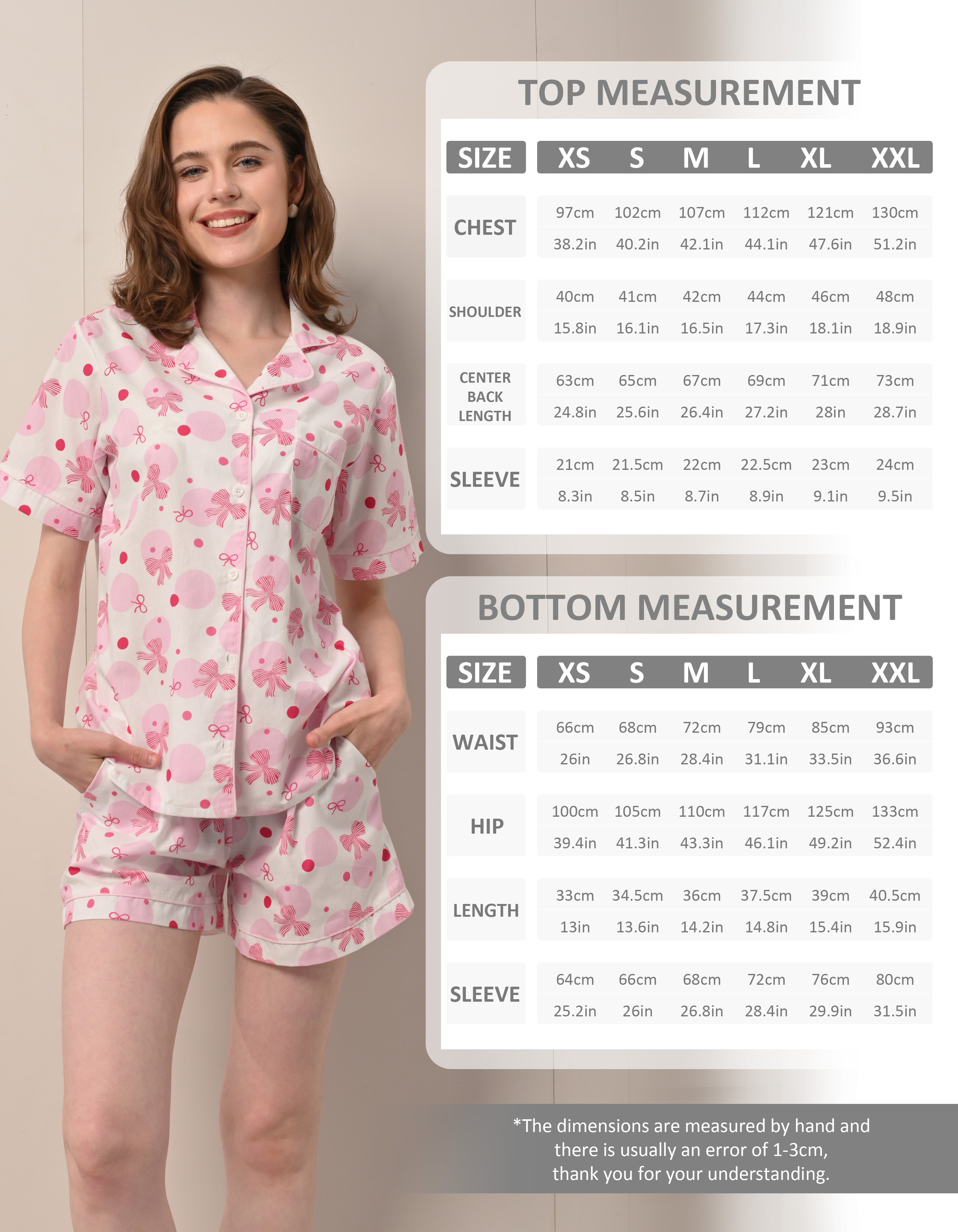 women pink polka dot bow pajama set size chart