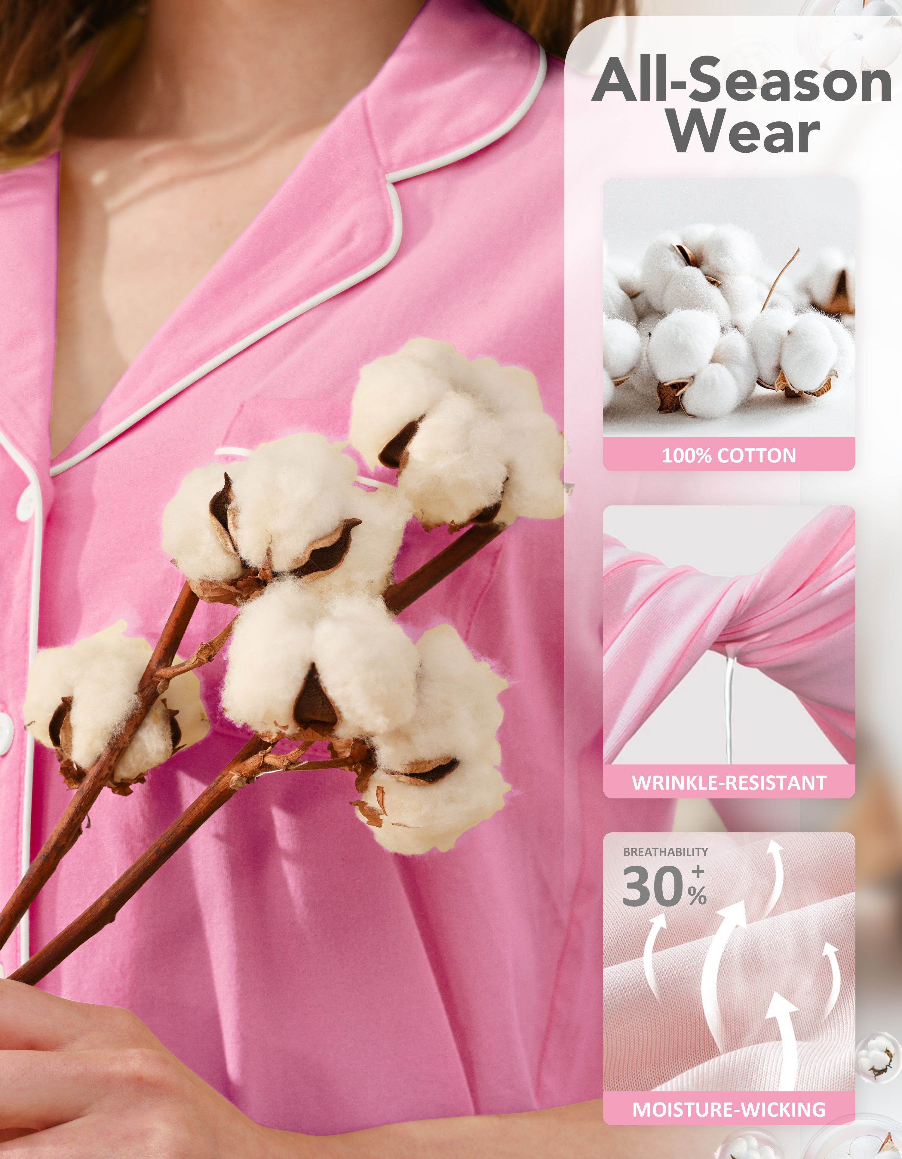 Close-up of solid pink knit cotton pajama fabric showing softness and breathability