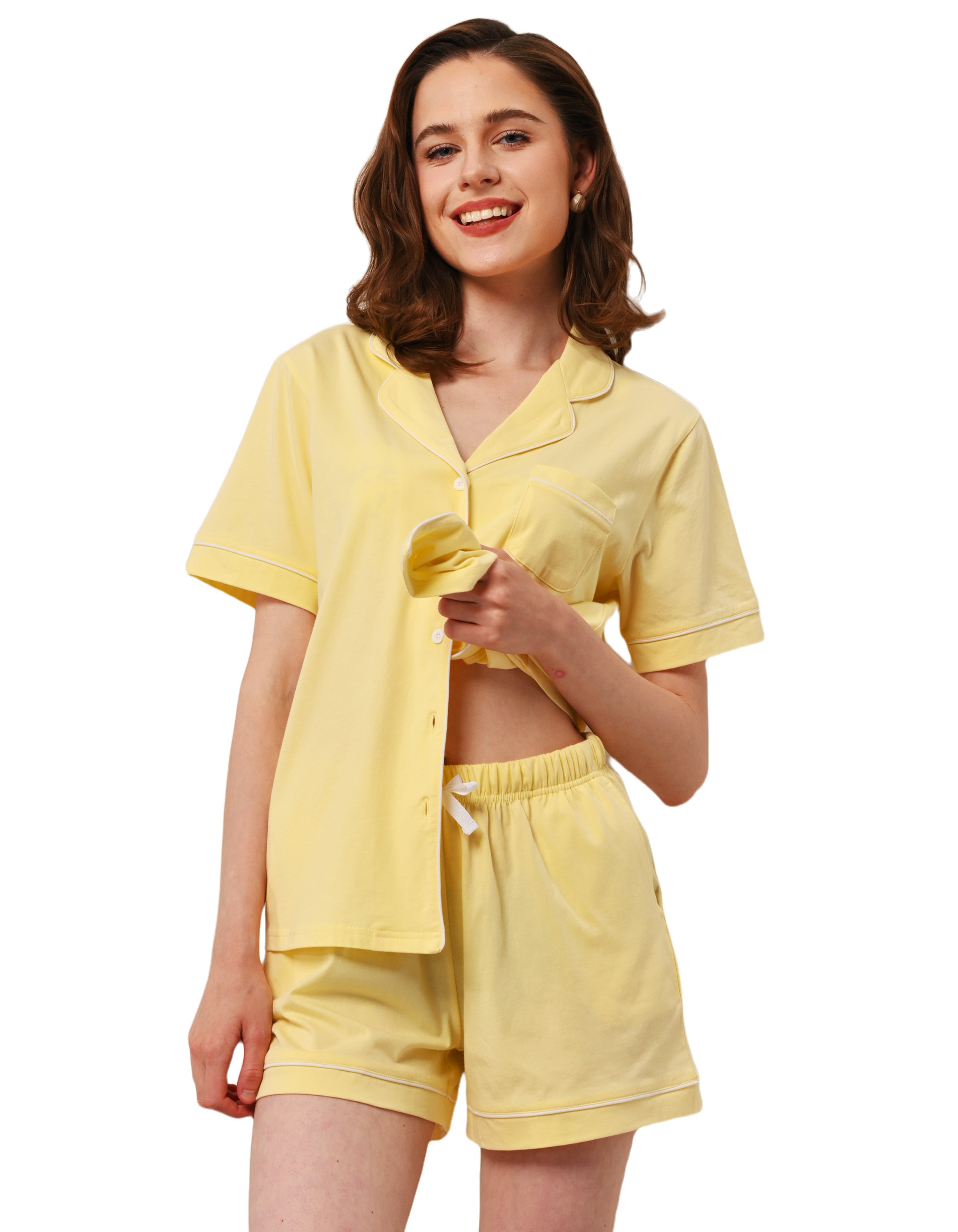 women 100% cotton pajama set short sleeve breathable sleepwear for women