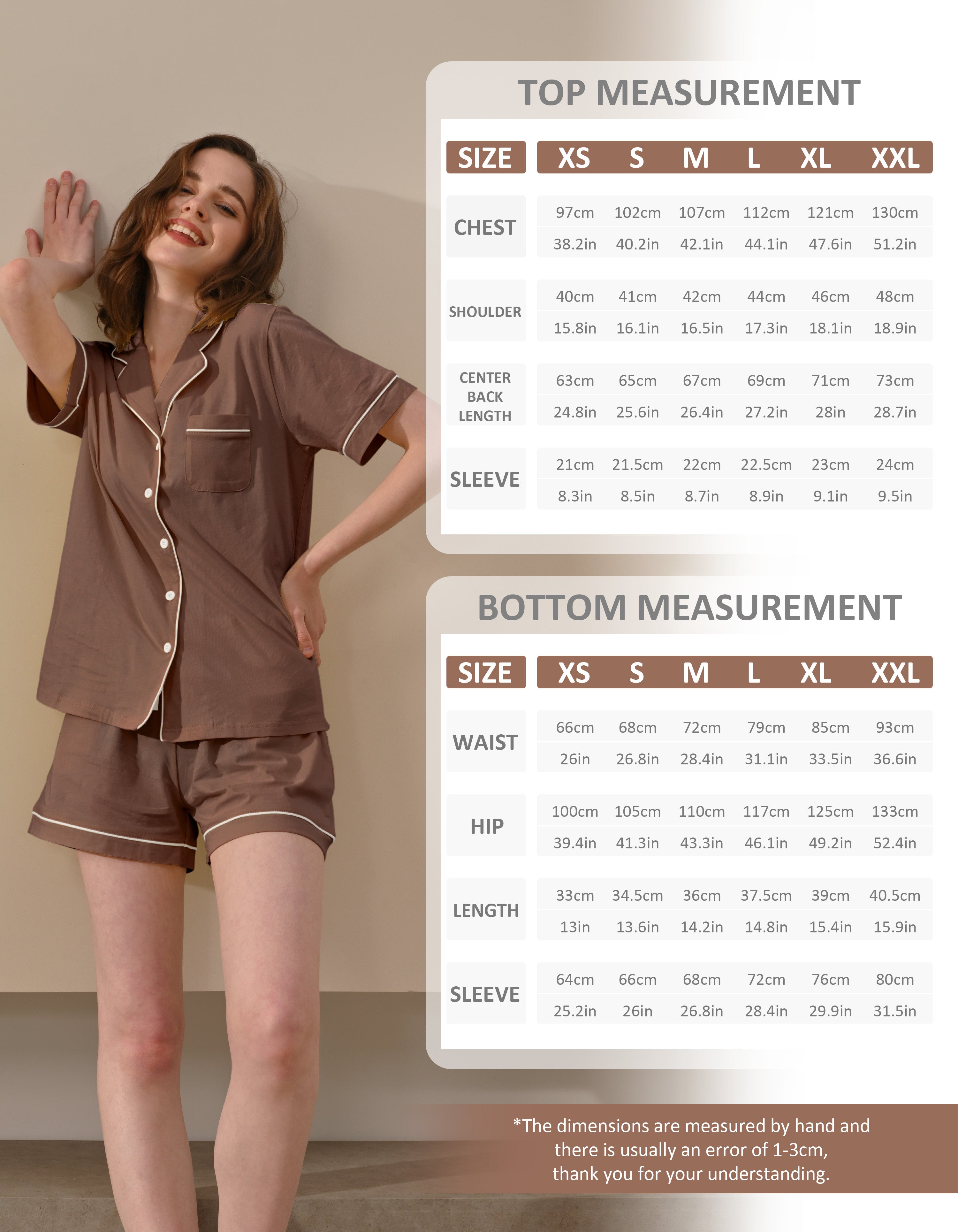 women cotton pajama set size chart XS S M L XL XXL