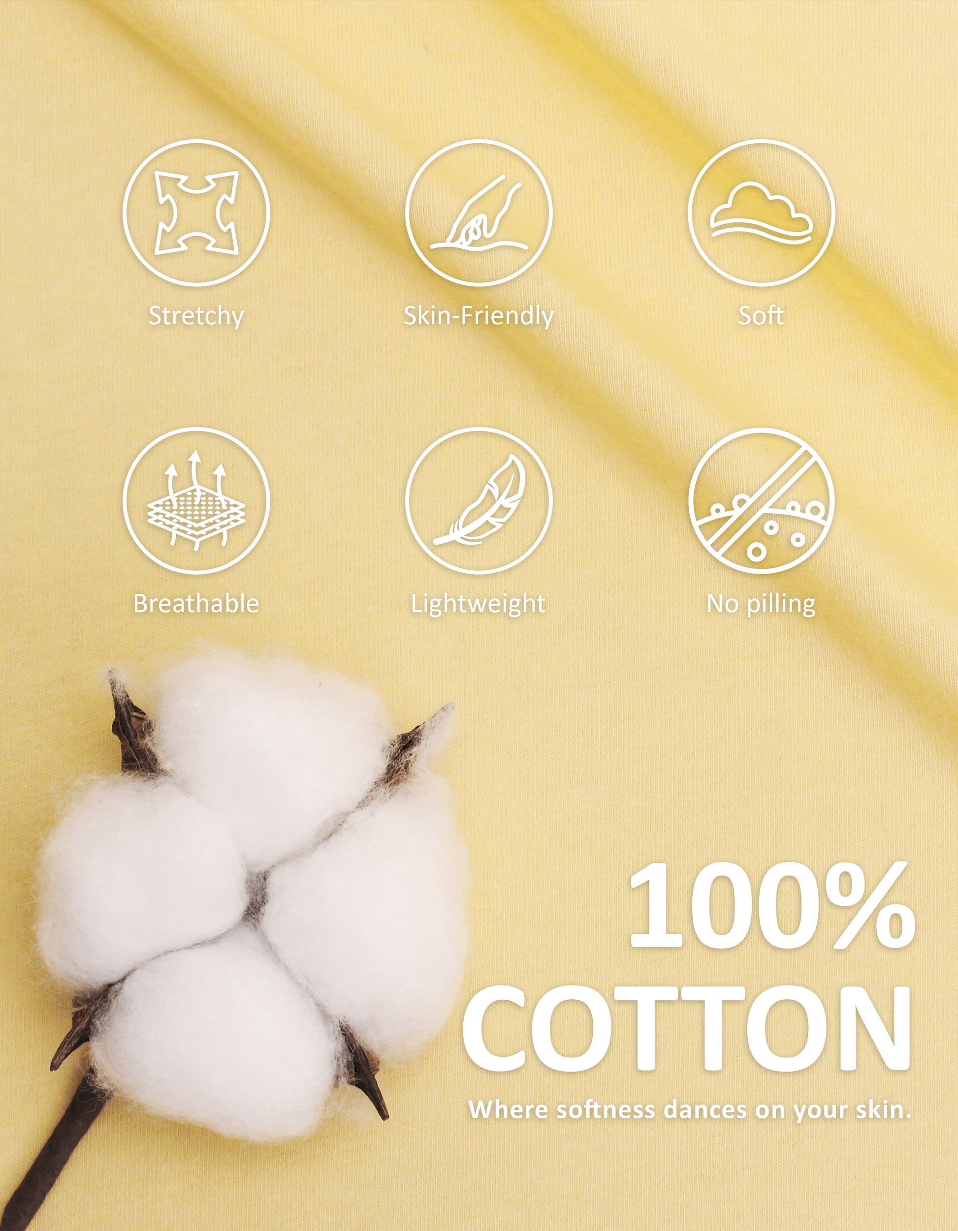 Close-up of yellow knit cotton pajama fabric showing softness and breathability